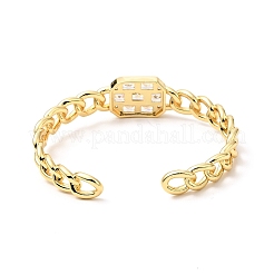 Clear Cubic Zirconia Rectangle Open Cuff Bangle&nbsp;BJEW-J165-06G