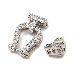 Brass Micro Pave Clear Cubic Zirconia Fold Over Clasps&nbsp;KK-C075-31P