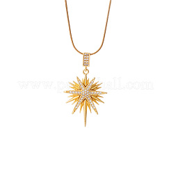 Brass Micro Pave Clear Cubic Zirconia Star Pendant Round Snake Chain Necklaces for Women&nbsp;FS-WG523B5-03
