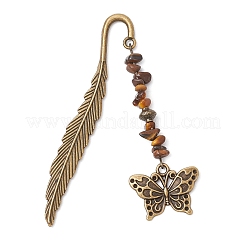 10Pcs Natural Mixed Gemstone Chips Beads and Alloy Pendant Bookmark&nbsp;AJEW-JK00349