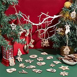 2 Sets 2 Styles Christmas Advent Calendar Number Wooden Numbers Pendant Decorations&nbsp;AJEW-NB0005-40