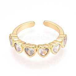 Brass Micro Pave Clear Cubic Zirconia Cuff Rings for Women&nbsp;KK-T074-14G