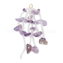 4Pcs 4 Styles Natural Citrine & Amethyst & Green Aventurine & Rose Quartz Chip & Glass Seed Beaded Tassel Big Pendants&nbsp;PALLOY-MZ00999
