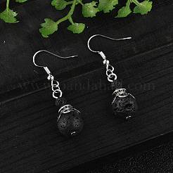 Natural Lava Rock Bead Dangle Earrings&nbsp;EJEW-JE02144-01