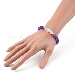 7Pcs 7 Color Natural Weathered Agate(Dyed) & Synthetic Moonstone Round Beaded Stretch Bracelets Set&nbsp;BJEW-JB09124