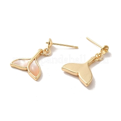 Whale Tail Shape Brass with Natural Shell Dangle Stud Earring Findings&nbsp;LS-KK-P253-03G