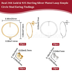 20Pcs 2 Colors 201 Stainless Steel Circle Ring Stud Earring Findings&nbsp;STAS-BBC0002-35