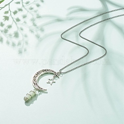 Natural New Jade Bullet with Alloy Moon and Star Pendant Necklace&nbsp;NJEW-JN03912-07