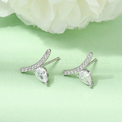 Brass Micro Pave Cubic Zirconia Stud Earrings&nbsp;EJEW-G471-14P-01