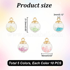 50Pcs 5 Colors Glow in the Dark Luminous Glass Globe Pendants&nbsp;GLAA-PH0002-76