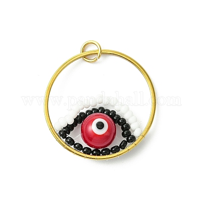 Glass Seed Beaded Evil Eye Pendants&nbsp;PALLOY-MZ00532-02-1