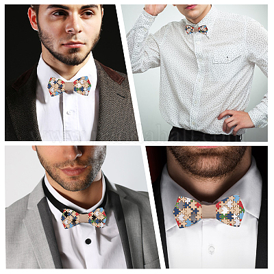 Puzzle Pattern Adjustable Wood Bow Ties&nbsp;AJEW-WH0348-37-1