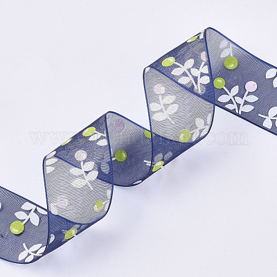 Flower Pattern Printed Polyester Organza Ribbons&nbsp;ORIB-Q034-01-1