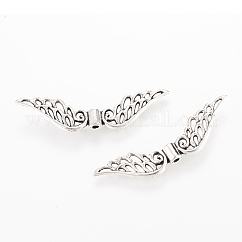 Tibetan Style Alloy Beads, Wing, Cadmium Free & Lead Free, Antique Silver, 10x42x4mm, Hole: 1.5mm, about 620pcs/1000g