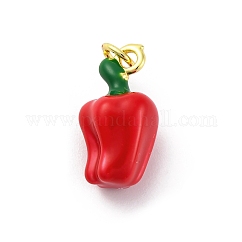 Brass Enamel Pendants, with Jump Ring, Rack Plating, Lasting Plated, Cadmium Free & Lead Free, Real 18K Gold Plated, Pepper Charms, Red, 17.5x9.5x9mm, Hole: 3mm