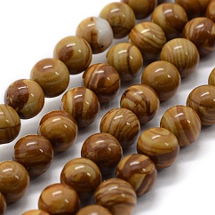 Natural Wood Lace Stone Wooden Jasper Beads Strands, Round, 4mm, Hole: 0.8mm, about 85~90pcs/strand, 14.9 inch(38cm)