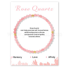 Natural Rose Quartz Beaded Stretch Bracelets for Women, without Paper Card, Adjustable