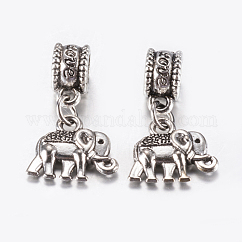 Tibetan Style Alloy European Dangle Charms, Large Hole Pendants, Elephant, Antique Silver, 22mm, Pendant: 12x14x3mm, Hole: 4.5mm