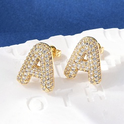 Brass Micro Pave Clear Cubic Zirconia Stud Earrings&nbsp;EJEW-Z091-02G