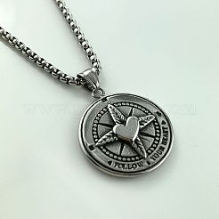 Stylish 304 Stainless Steel Heart Compass Pendant Punk Necklaces for Men&nbsp;LS-RK6360