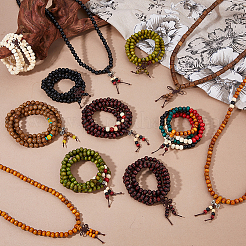 24Pcs 12 Styles Wood Round Prayer Beads Bracelets&nbsp;BJEW-DC0001-12