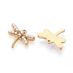 304 Stainless Steel and ABS Imitation Pearl Dragonfly Charms&nbsp;STAS-T072-66G