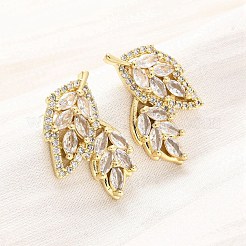 Brass Micro Pave Clear Cubic Zirconia Stud Earrings&nbsp;EJEW-F373-05G
