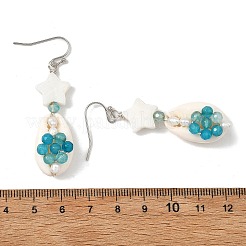 Natural Agate & Cultured Freshwater Pearl & Cowrie Shell Beads Dangle Earrings&nbsp;EJEW-JE07199