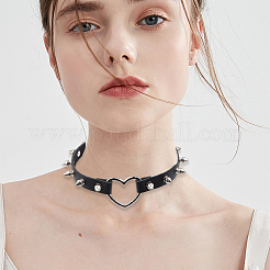 Adjustable Adjustable Gothic PU Leather Alloy Spike Rivet Heart Choker Necklaces for Women&nbsp;NJEW-WH20816-006P-B