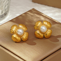 Classic 304 Stainless Steel Imitation Pearl Flower Stud Earrings&nbsp;GL7726