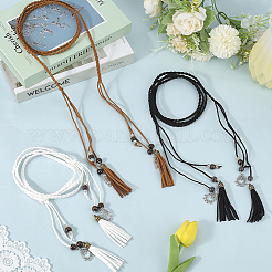 3Pcs 3 Colors Bohemian Imitation Leather Braided Tassel Wrap Chain Belts&nbsp;AJEW-GF0011-98