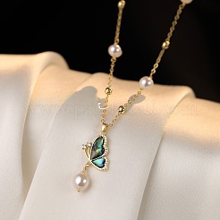 Brass Cubic Zirconia & Abalone Shell & Imitation Pearl Jewelry Set&nbsp;FS-WG1B634-01