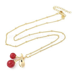 Brass Resin Fruit Cherry Pendant Satellite Chain Necklaces for Women&nbsp;NJEW-D306-02G-A