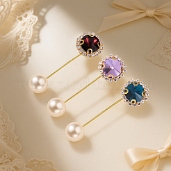 3Pcs 3 Colors Flat Round Brass Rhinestone Lapel Pin Brooches&nbsp;JEWB-HY0001-49
