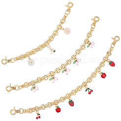 3Pcs 3 Styles Alloy Enamel Flower Cherry Apple Strawberry Charm Alloy Bag Decorative Chains&nbsp;AJEW-CN0006-07