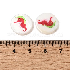 Ocean Printed Natural Freshwater Shell Flat Round Beads&nbsp;SHEL-A006-13J