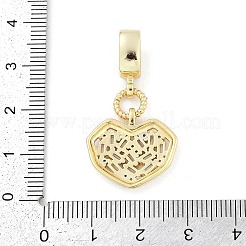 Brass Clear Cubic Zirconia Heart European Dangle Charms&nbsp;KK-Z090-04G