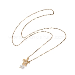Natural Pearl & Hollow Turtle Lariat Necklaces&nbsp;NJEW-JN04528-01