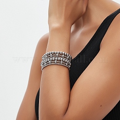 6Pcs 6 Styles Brass Round Beads Stretch Bracelets for Women&nbsp;BJEW-D357-04G