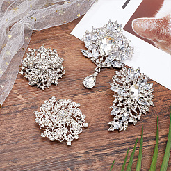 4Pcs 4 Style Rhinestone Flower Brooch Pins&nbsp;JEWB-AN0001-04