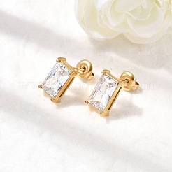 304 Stainless Steel Rhinestone Rectangle Stud Earrings&nbsp;EJEW-K268-51G