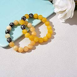 Natural Yellow Jade Round Beaded Stretch Bracelet&nbsp;BJEW-SW00077-01