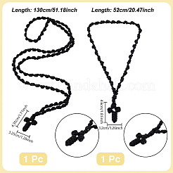 2Pcs 2 Styles Polyester Braided Cord Cross Pendant Prayer Necklaces&nbsp;NJEW-UN0001-87
