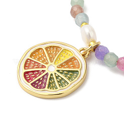 Brass Enamel Orange Citrus Slice Pendant Necklace&nbsp;NJEW-G099-04G