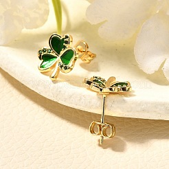 Clover Brass Micro Pave Cubic Zirconia Stud Earring&nbsp;EJEW-C126-01G