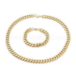 Ion Plating(IP) 304 Stainless Steel Cuban Link Chain Bracelets & Necklaces Jewelry Sets&nbsp;SJEW-B019-03D-G