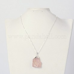 Natural Bezel Raw Rough Gemstone Rose Quartz Pendant Necklaces&nbsp;NJEW-JN01110