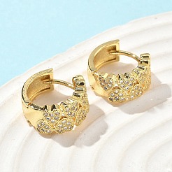 Heart Brass Micro Pave Cubic Zirconia Hoop Earrings&nbsp;EJEW-A132-10G-02