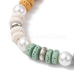 Natural Lava Rock & Shell Pearl Beaded Stretch Bracelets for Women&nbsp;BJEW-JB12139