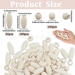 300Pcs 3 Style Natural Unfinished Wood Beads&nbsp;WOOD-SP0001-53